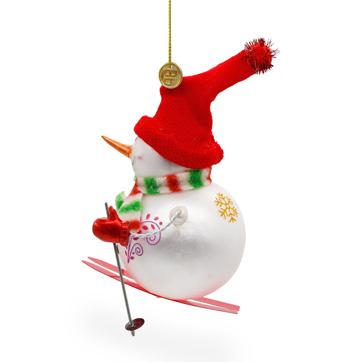 Snowman Skiing Glass Christmas Ornament