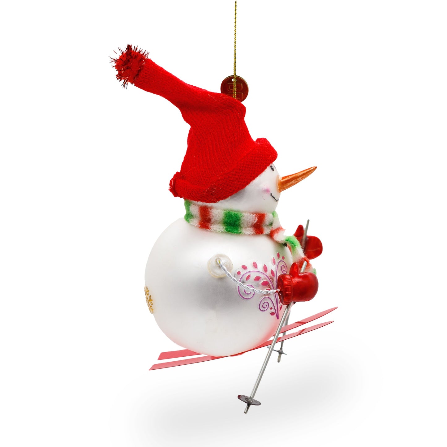 Snowman Skiing Glass Christmas Ornament