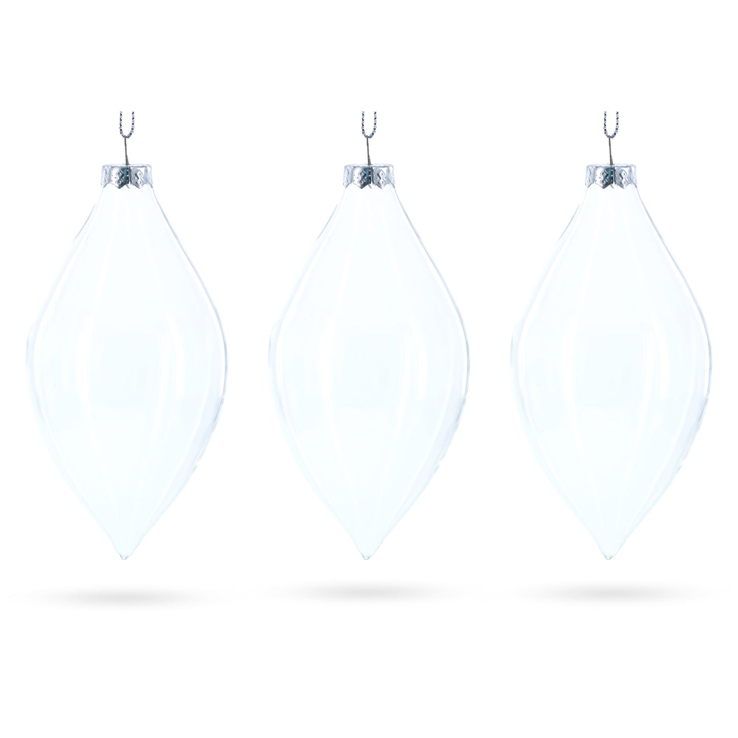 Set of 3 Oval Icicle Clear Glass Christmas Ornament 5.4 Inches (137 mm)