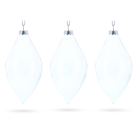 Set of 3 Oval Icicle Clear Glass Christmas Ornament 5.4 Inches (137 mm)