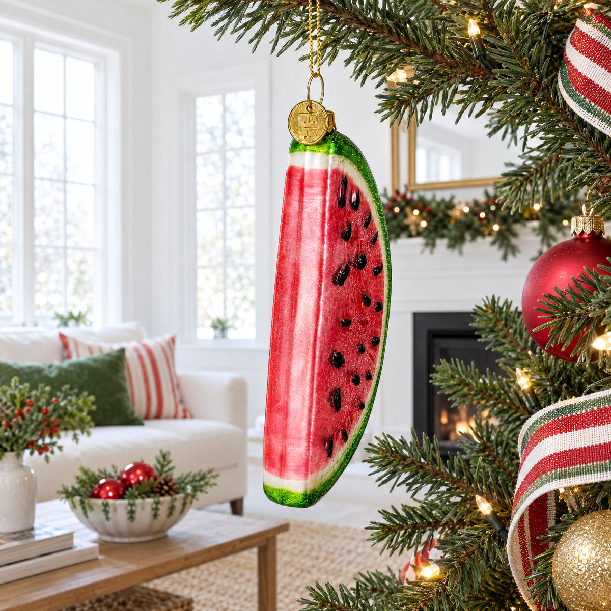 Watermelon Slice Glass Christmas Ornament
