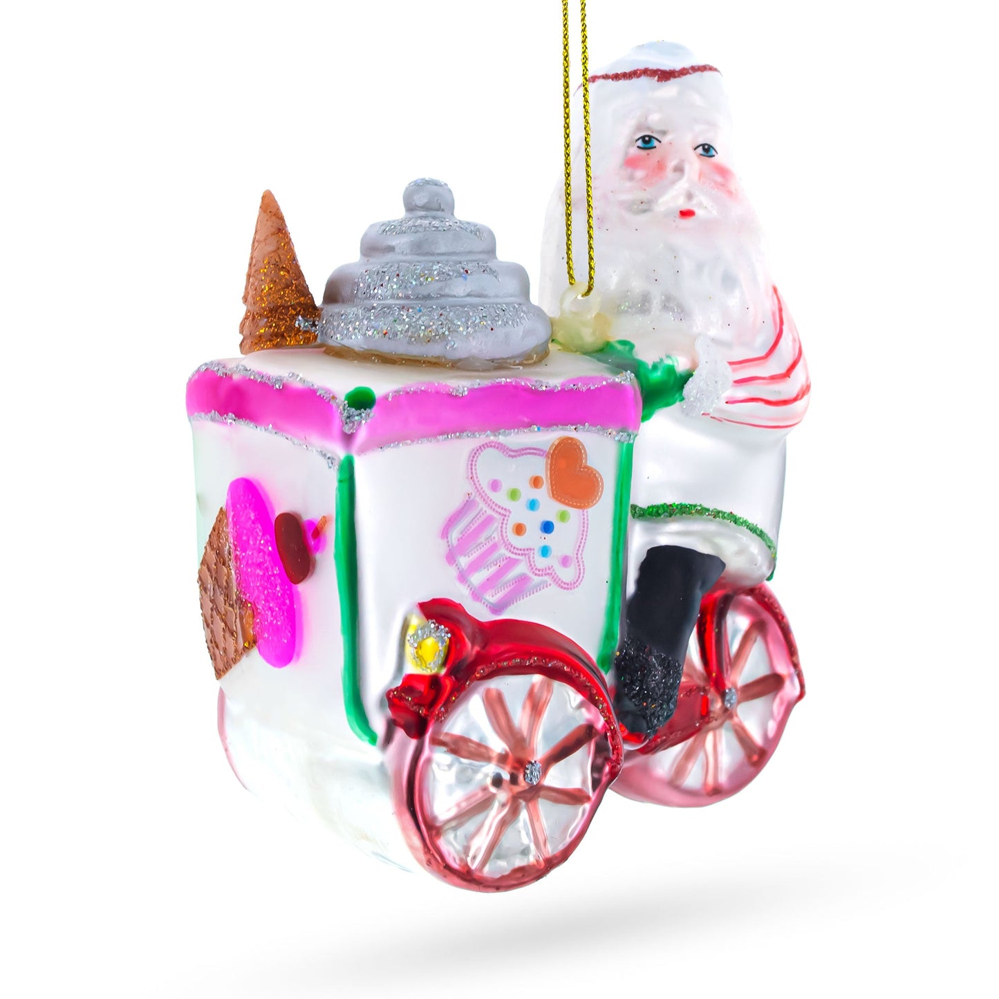 Santa the Ice Cream Cart Glass Christmas Ornament