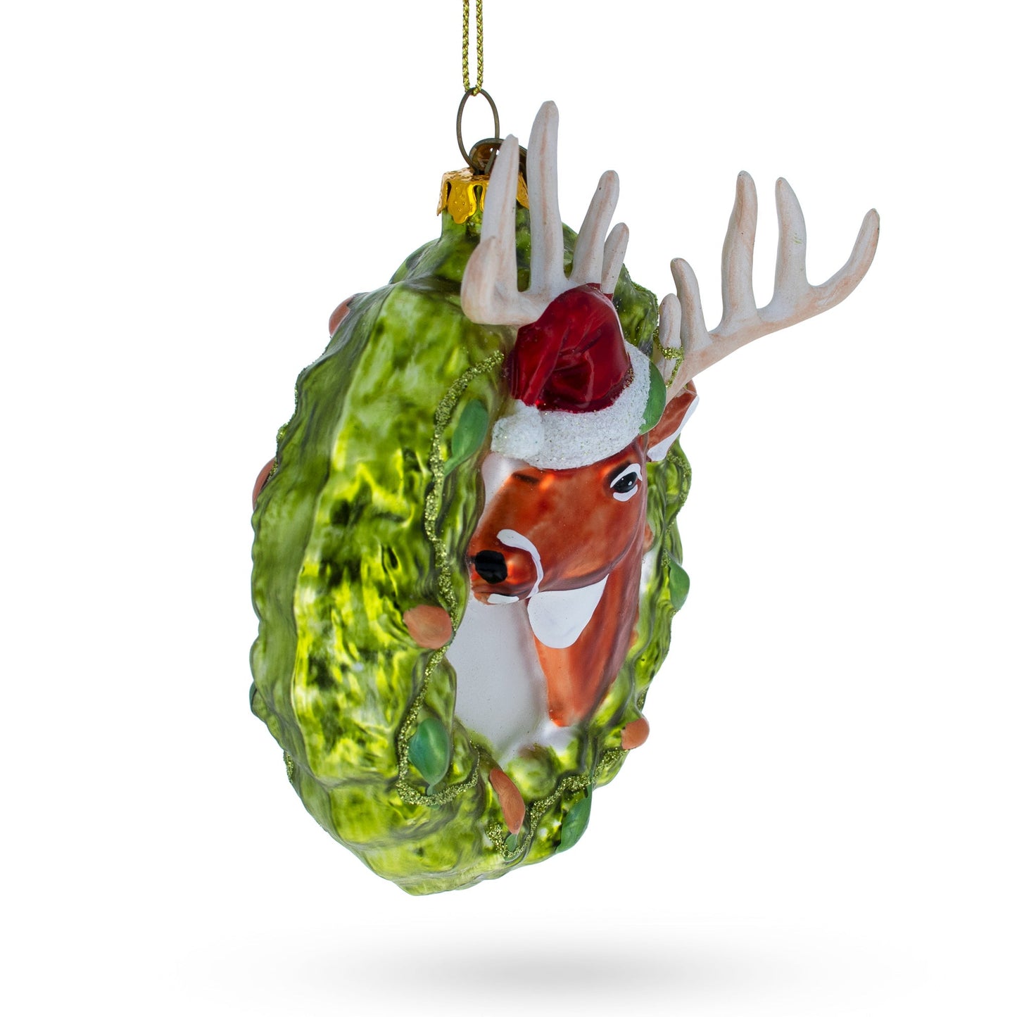 Reindeer Wreath Glass Christmas Ornament