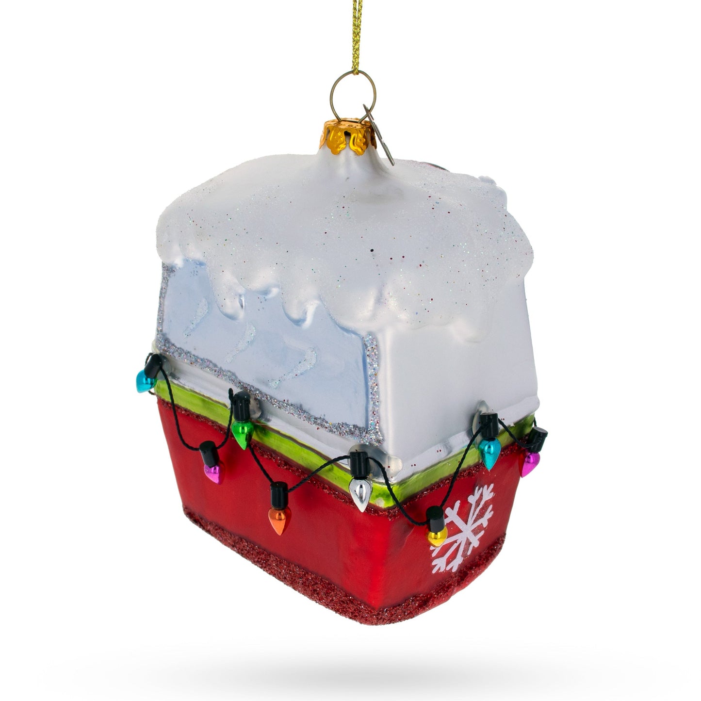 Santa with Skis in Gondola Glass Christmas Ornament