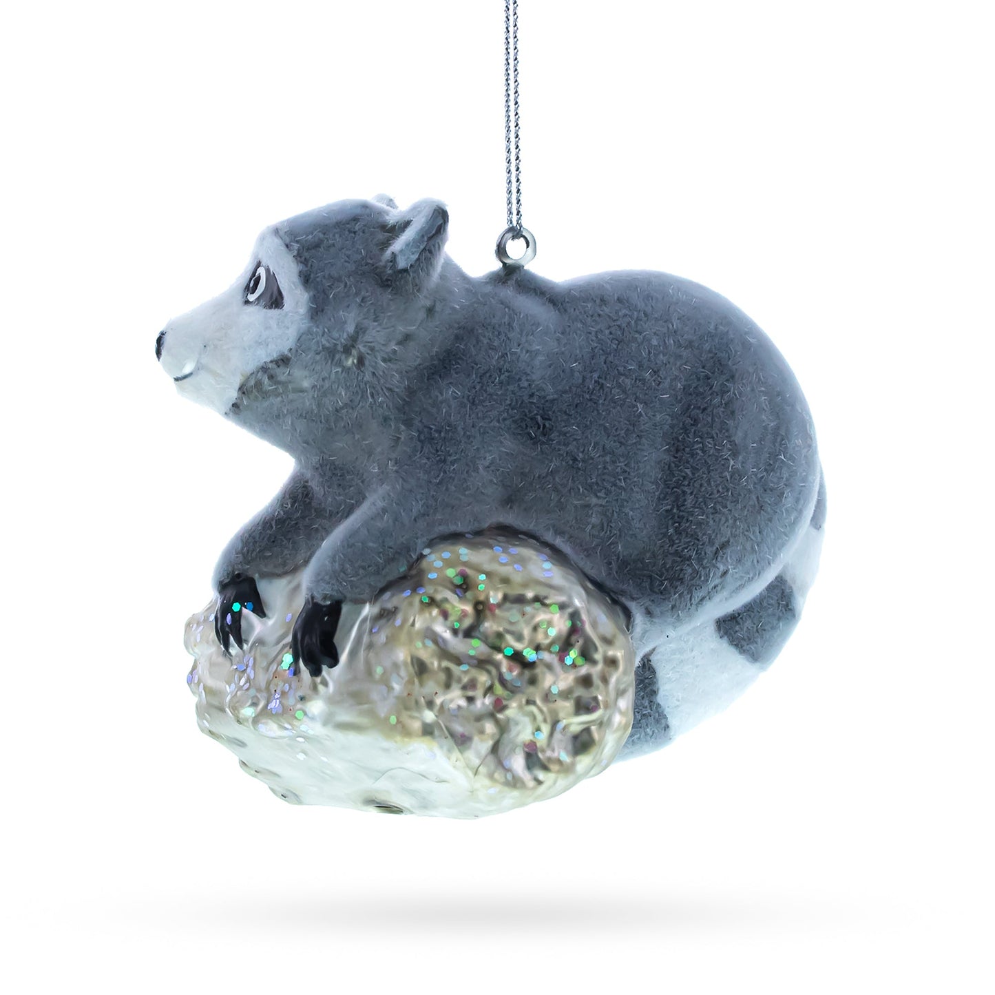 Racoon on a Log Glass Christmas Ornament