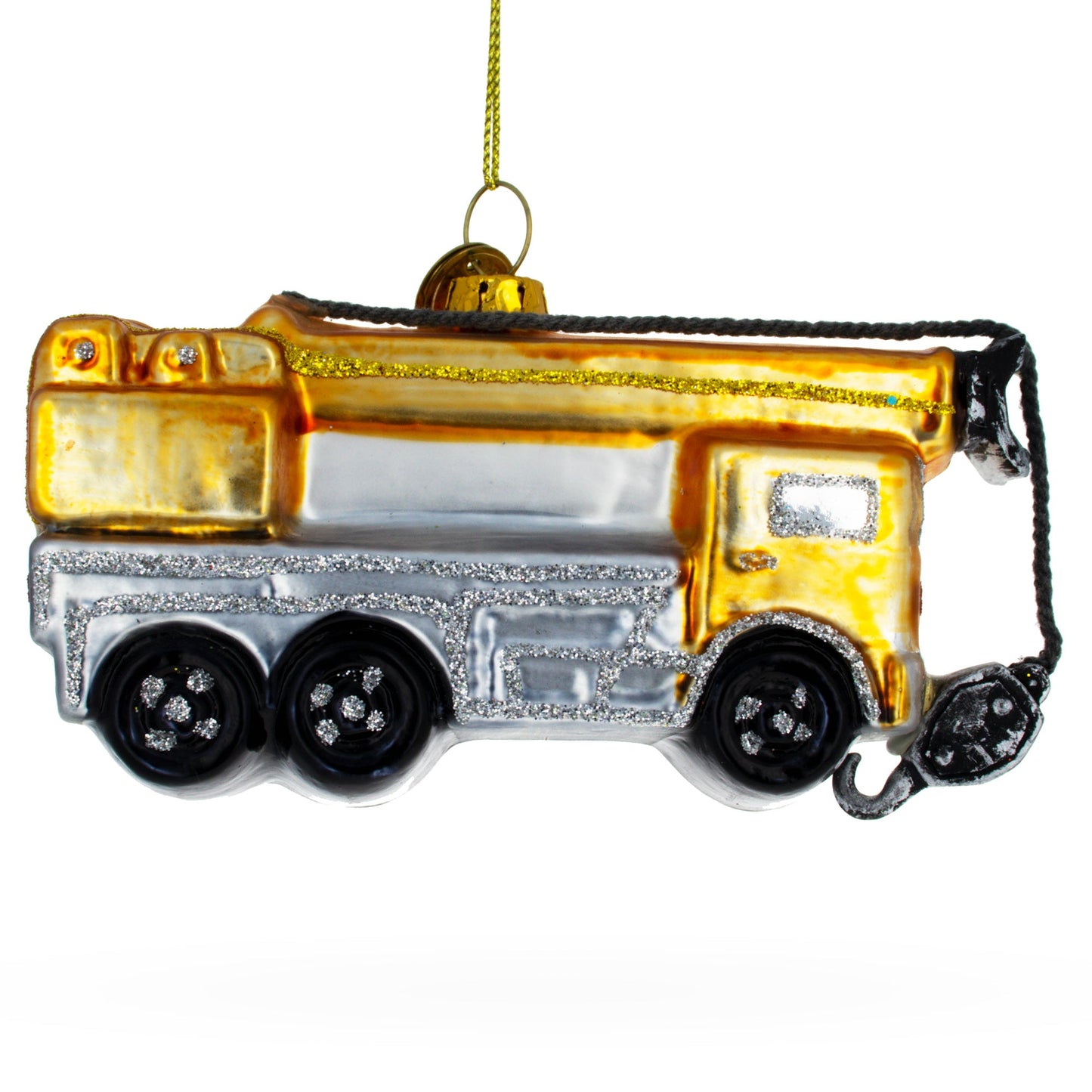 Construction Crane Glass Christmas Ornament