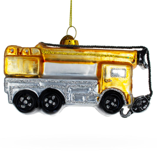 Construction Crane Glass Christmas Ornament