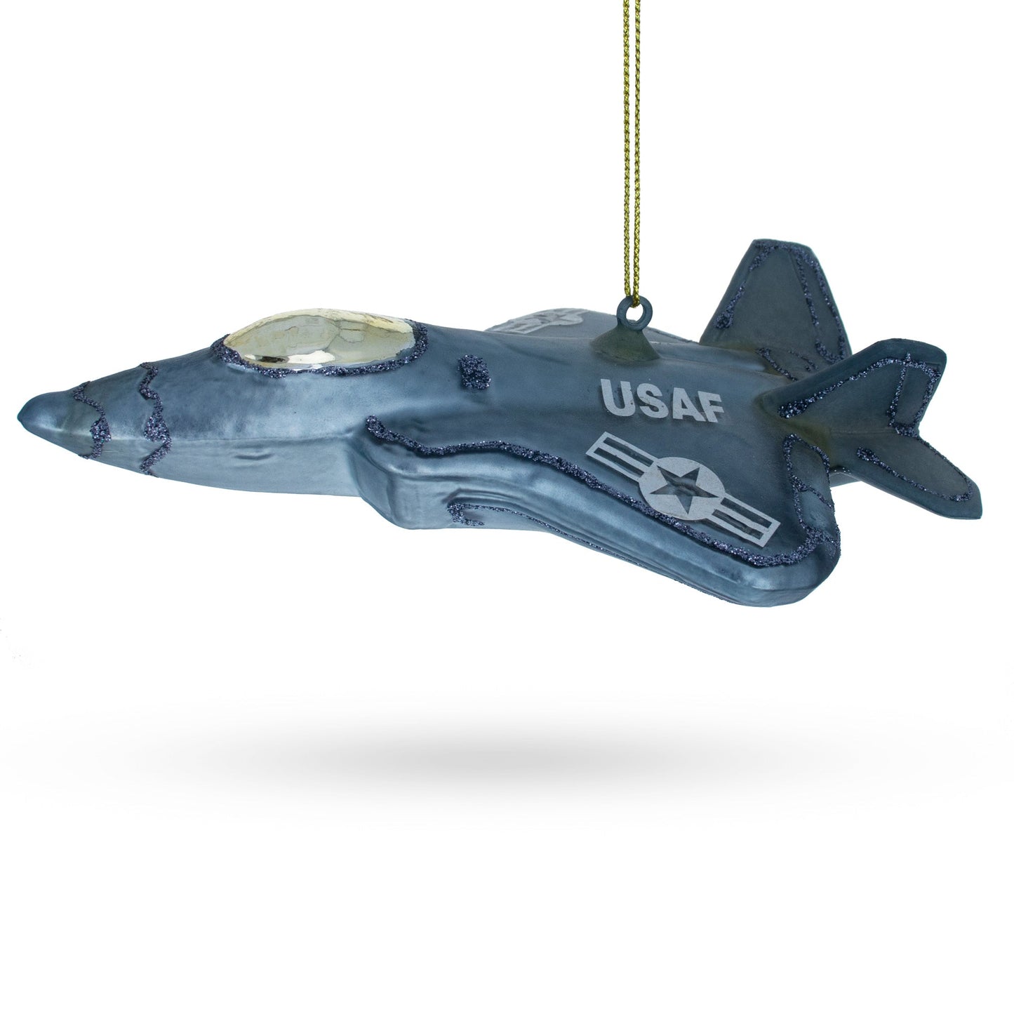 US Army Fighter Jet Glass Christmas Ornament