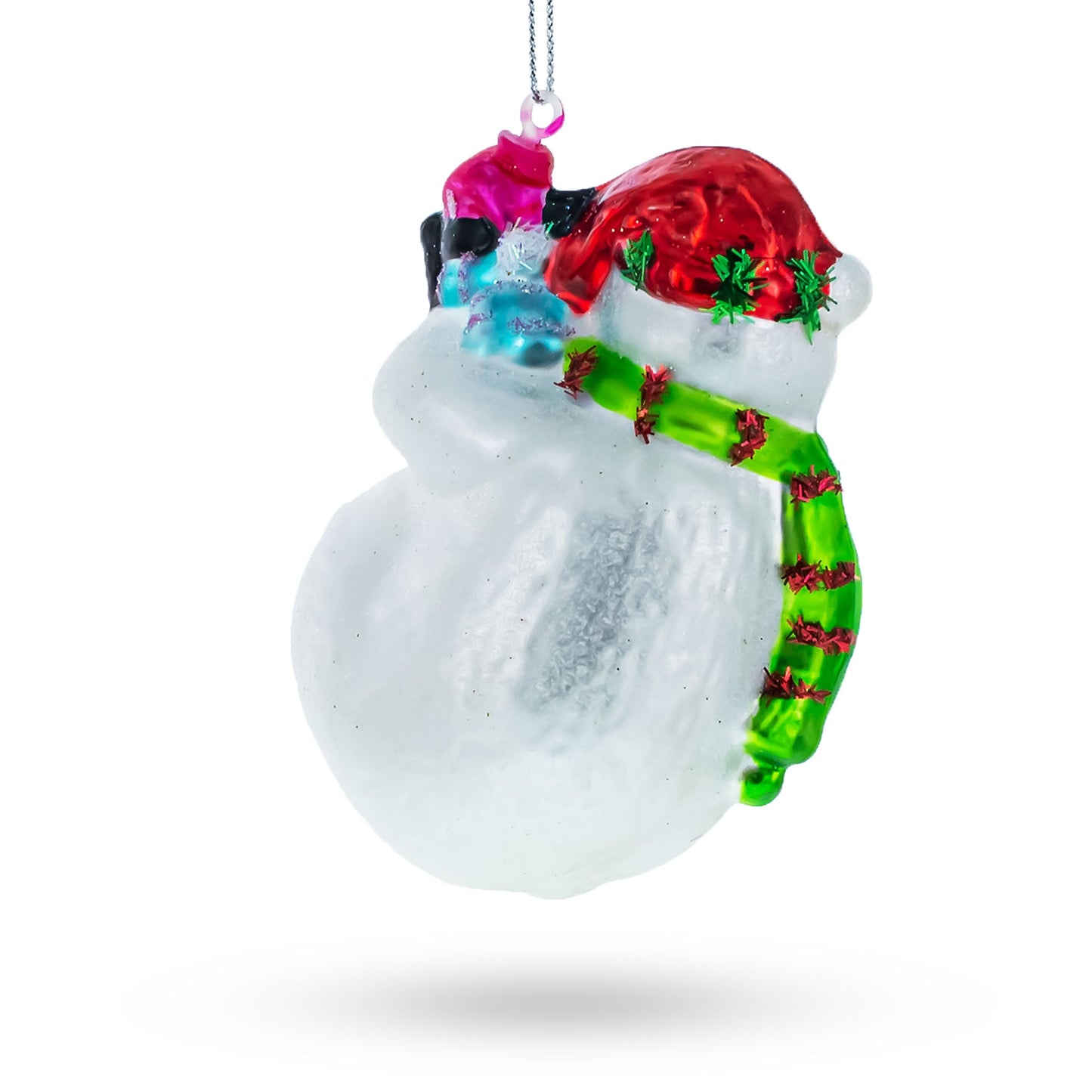 Polar Bear with Penguin Glass Christmas Ornament