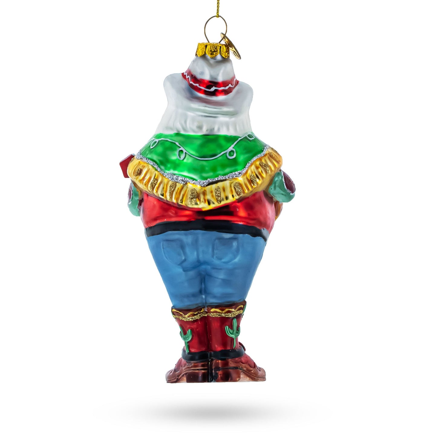 Western Santa with Guitar Glass Christmas Ornament