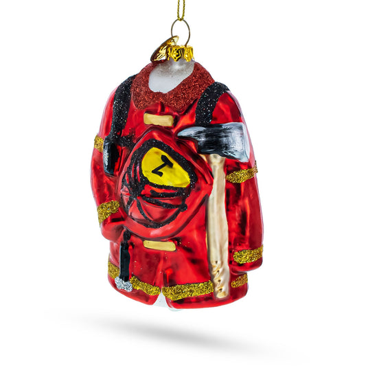 Heroic Fireman Uniform Glass Christmas Ornament