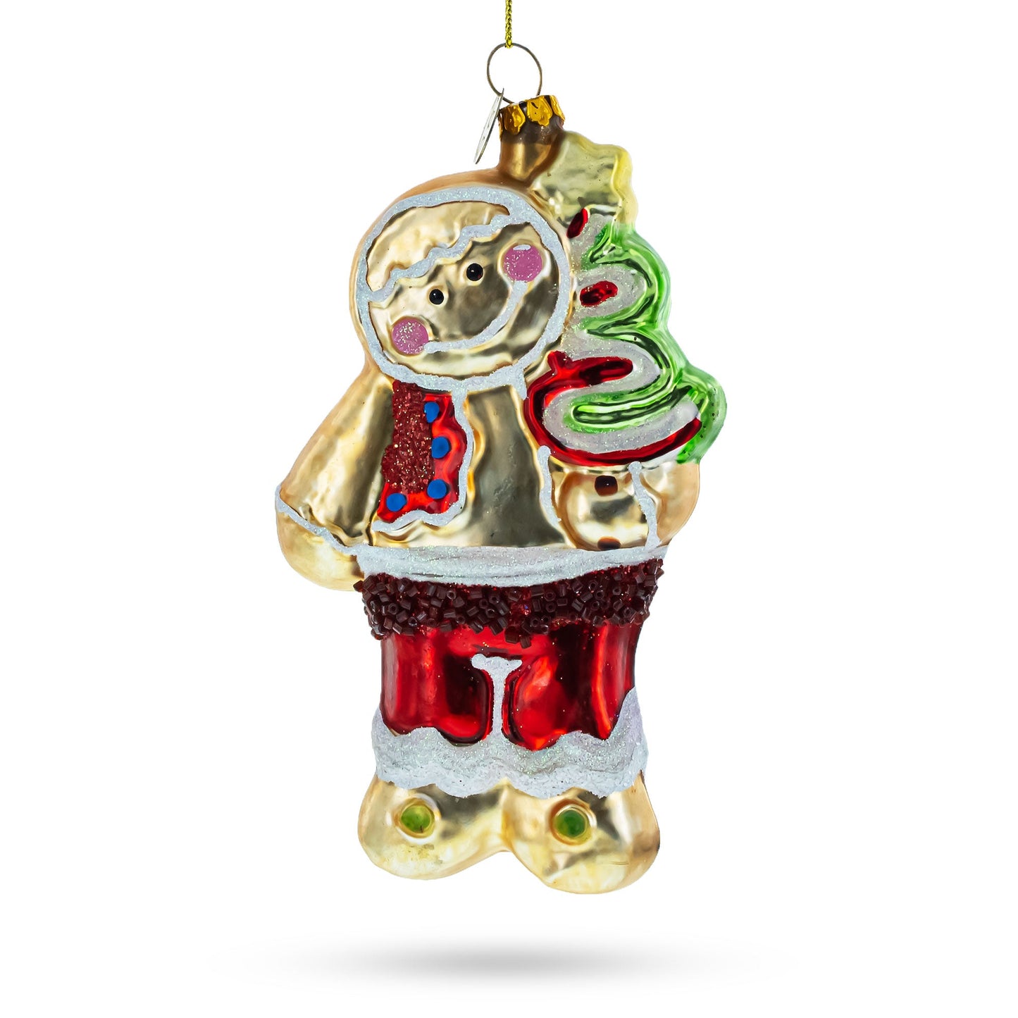 Gingerbread with Christmas Tree Glass Ornament
