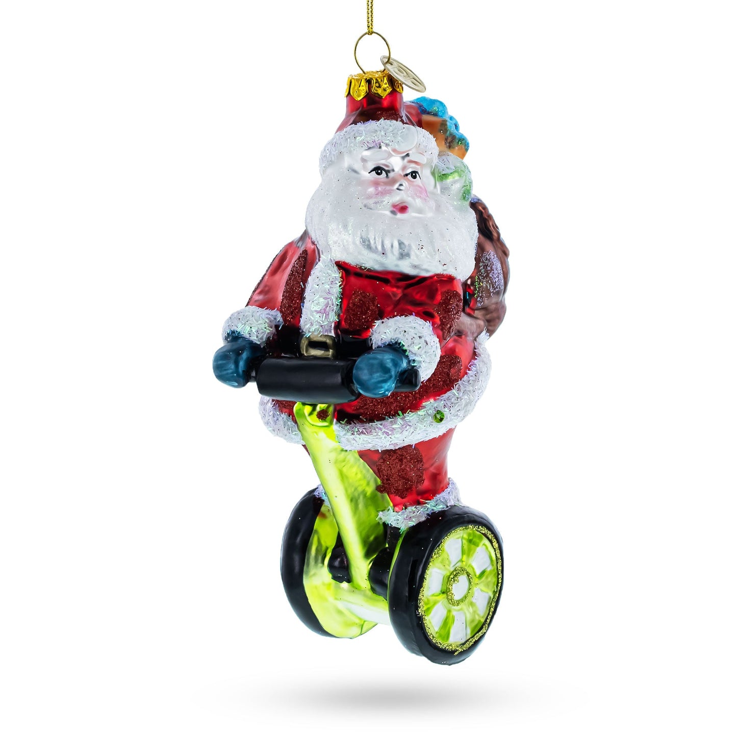 Santa Cruising on Electric Scooter Glass Christmas Ornament