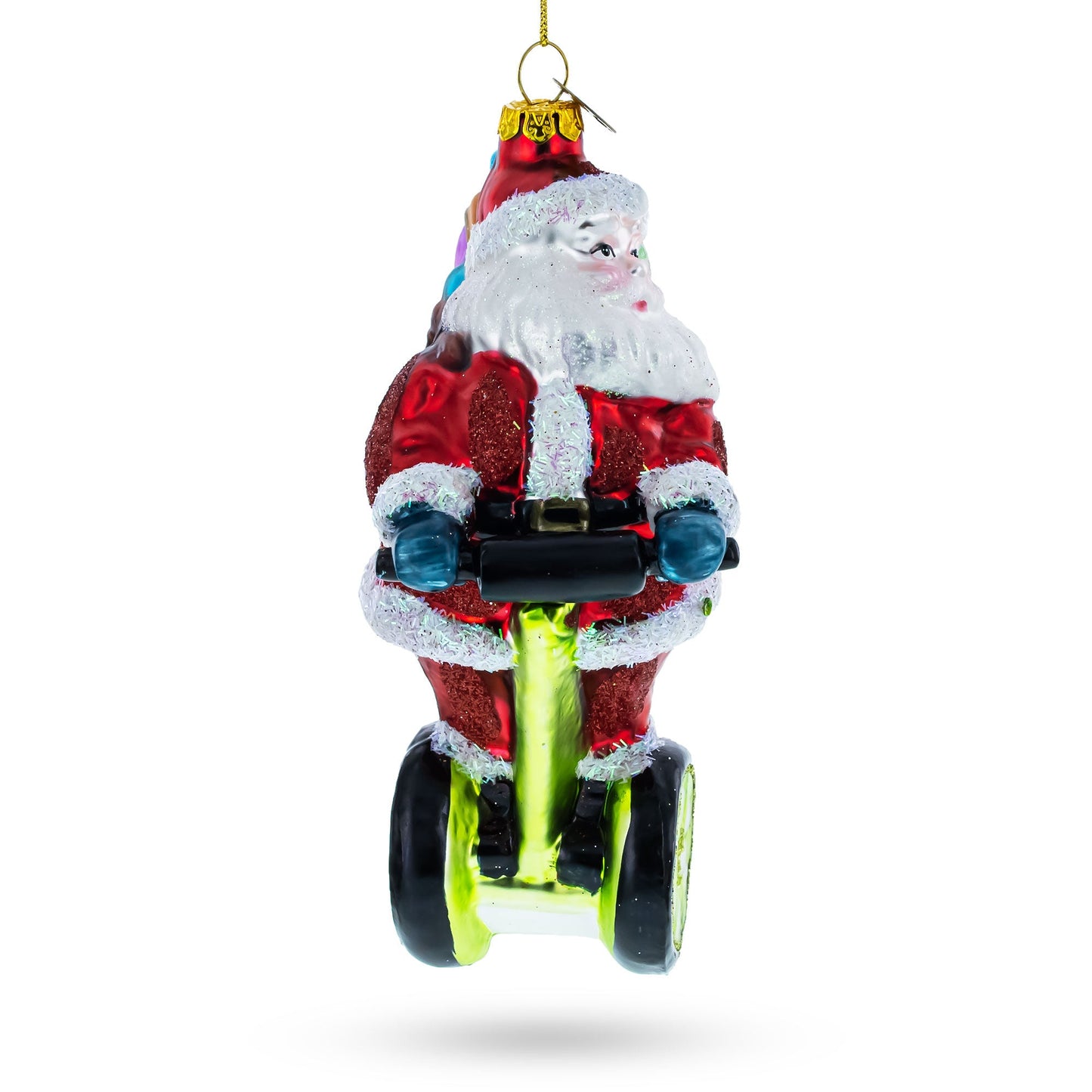 Santa Cruising on Electric Scooter Glass Christmas Ornament