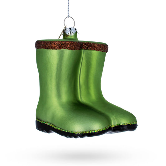 Green Rubber Boots Glass Christmas Ornament