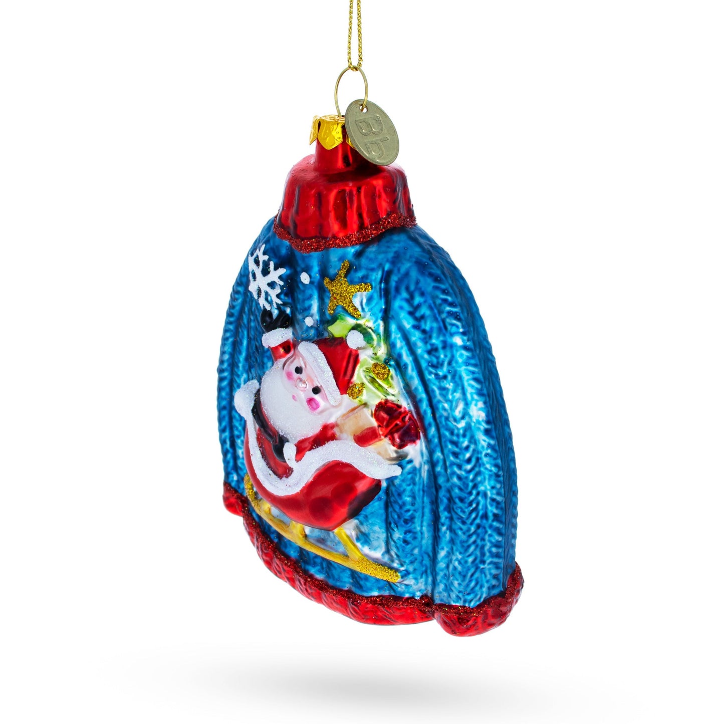 Sweater with Santa with Sleigh Glass Christmas Ornament