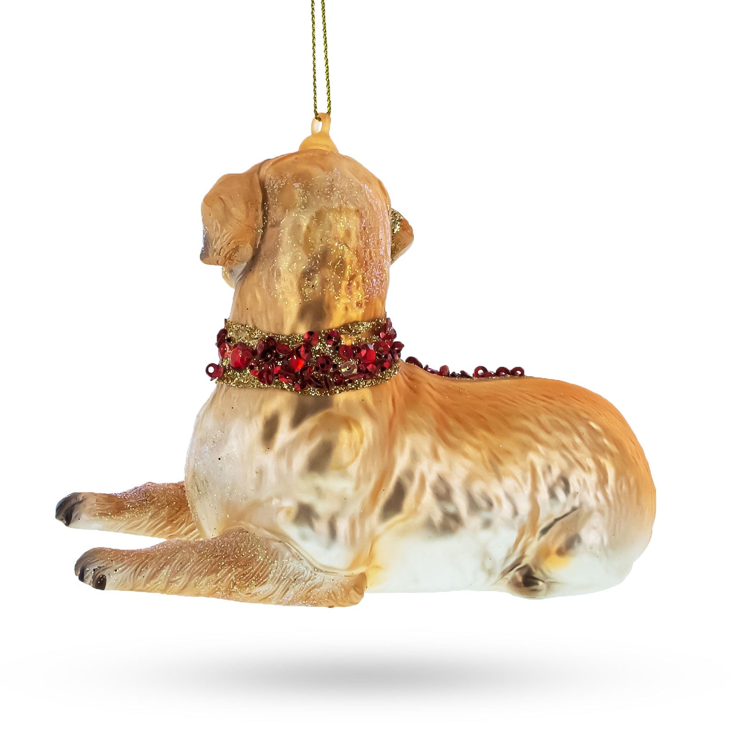 Golden Retriever with Jeweled Collar Glass Christmas Ornament