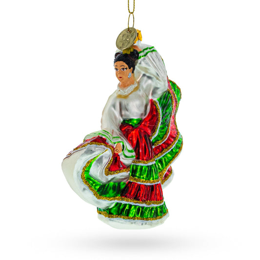 Mexican Folklorico Dancer Glass Christmas Ornament