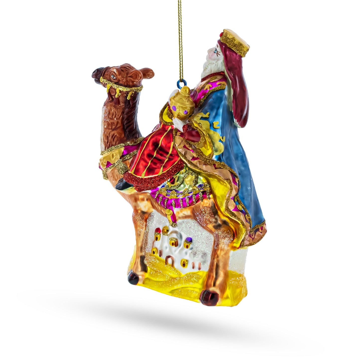 Wiseman on a Camel Glass Christmas Ornament