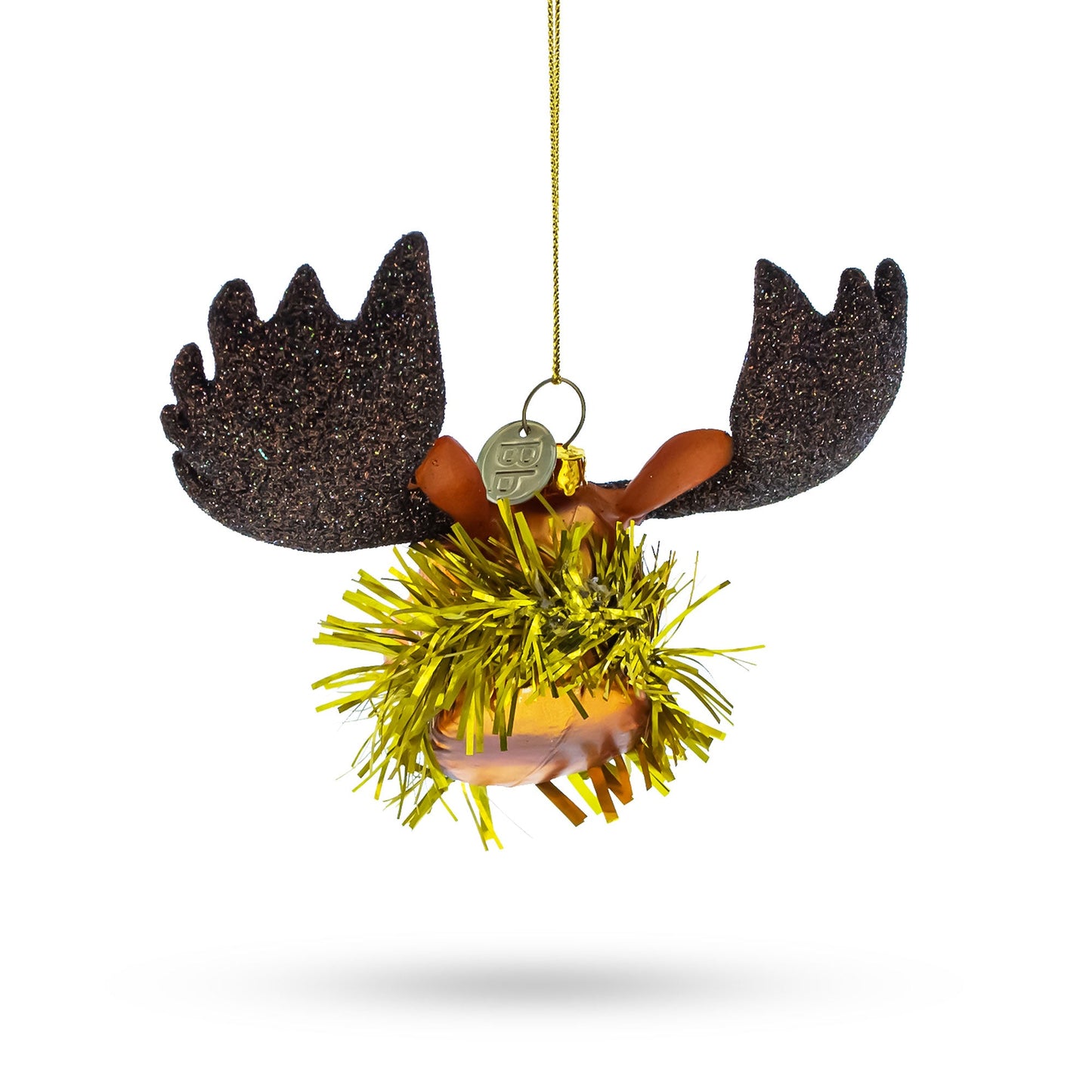 Moose Head Adorned with Tinsel Collar Glass Christmas Ornament