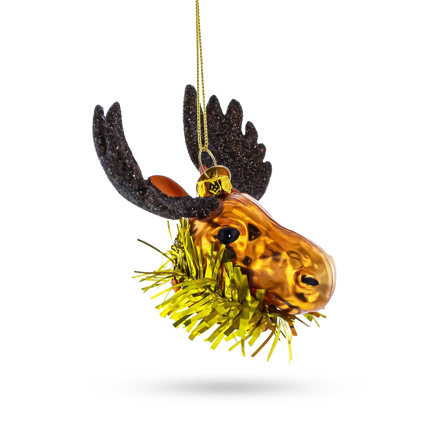 Moose Head Adorned with Tinsel Collar Glass Christmas Ornament
