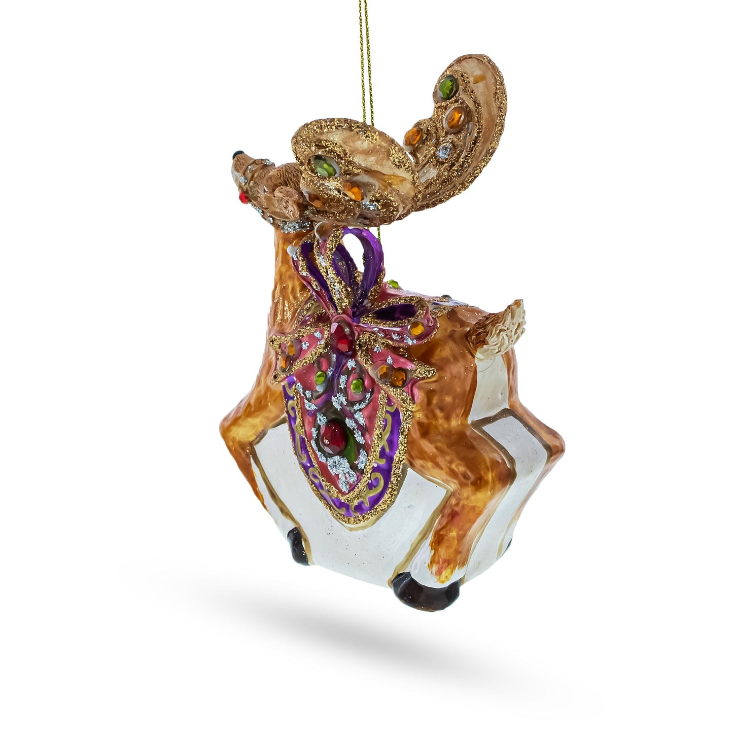 Fancy Reindeer Glass Christmas Ornament