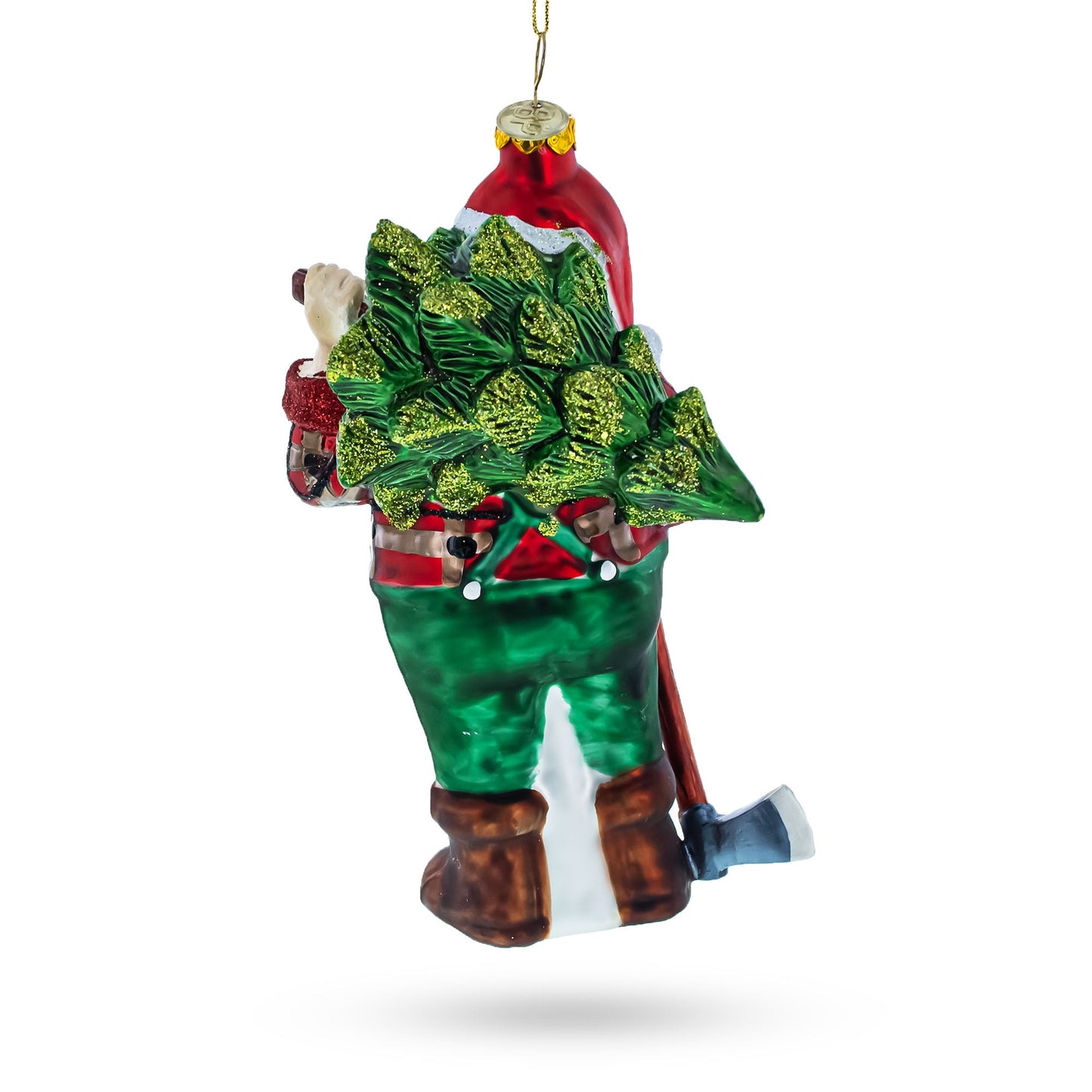 Lumberjack Santa Glass Christmas Ornament