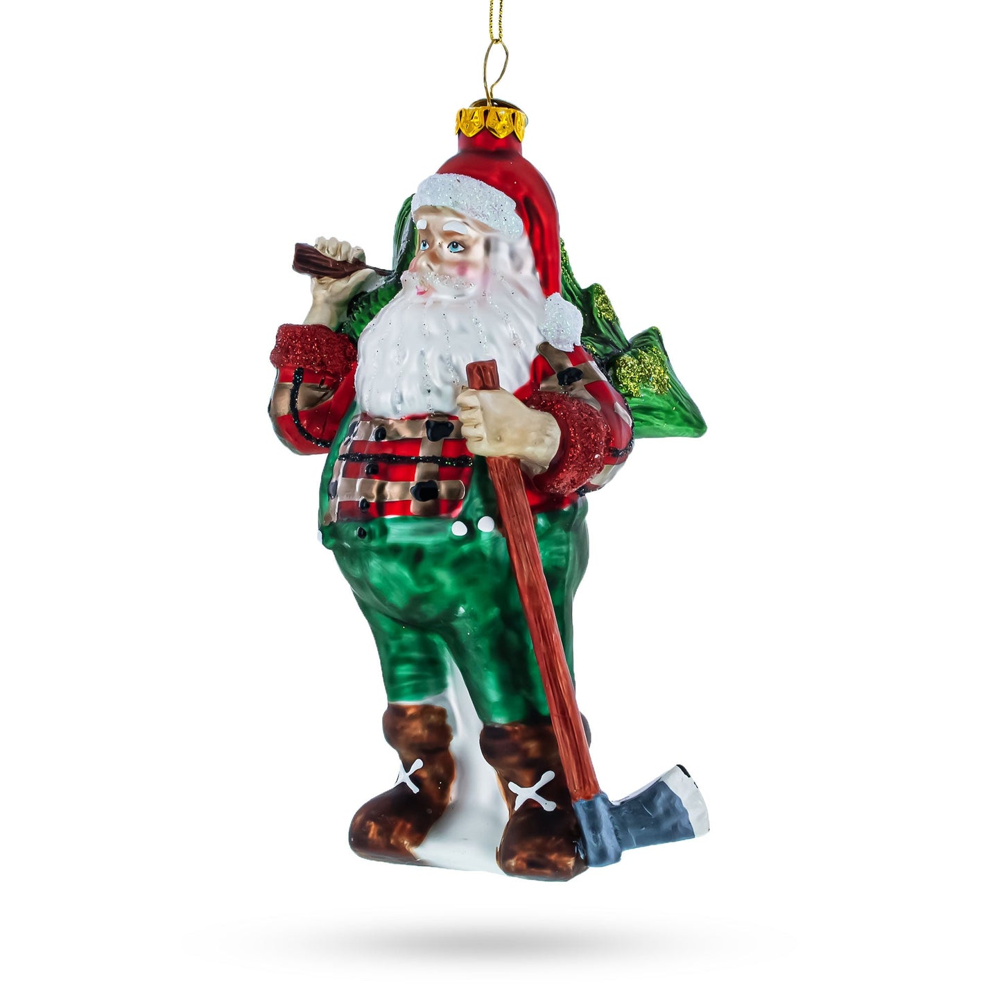 Lumberjack Santa Glass Christmas Ornament