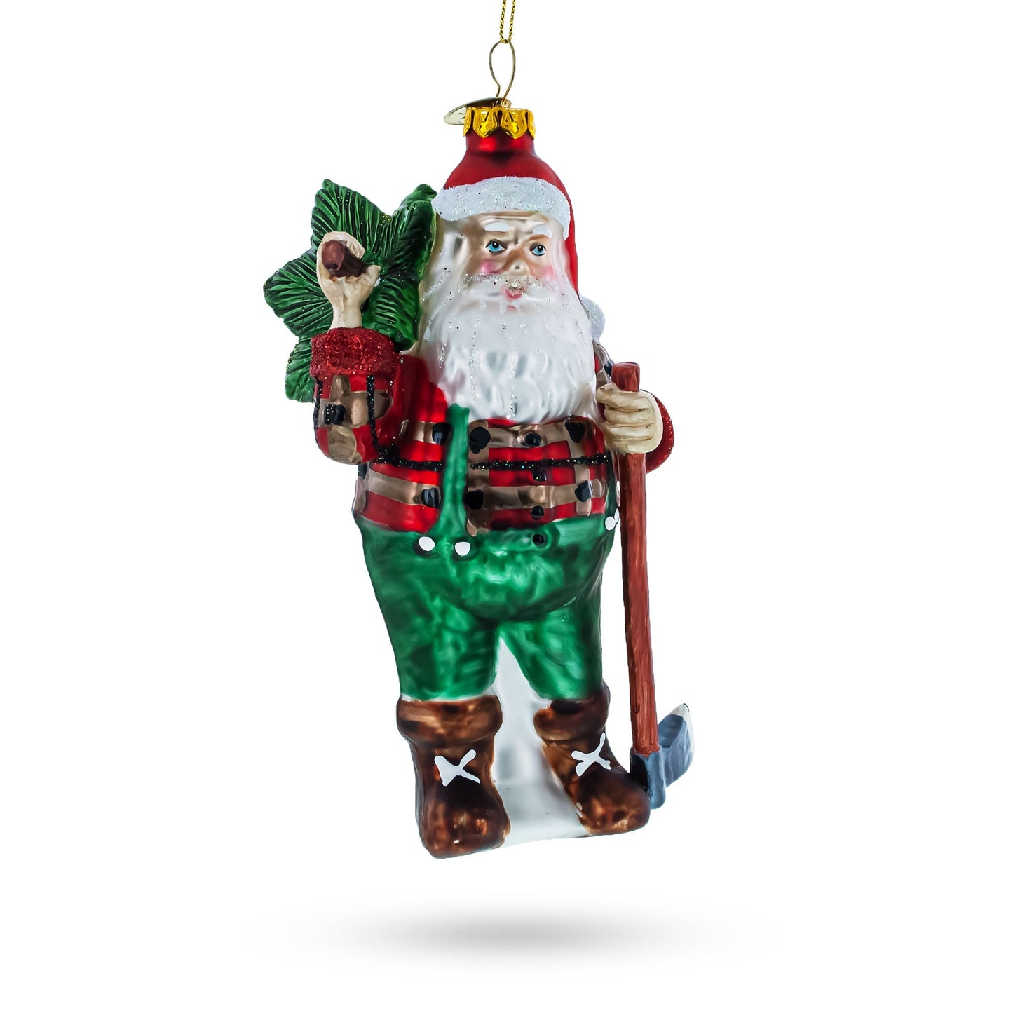 Lumberjack Santa Glass Christmas Ornament