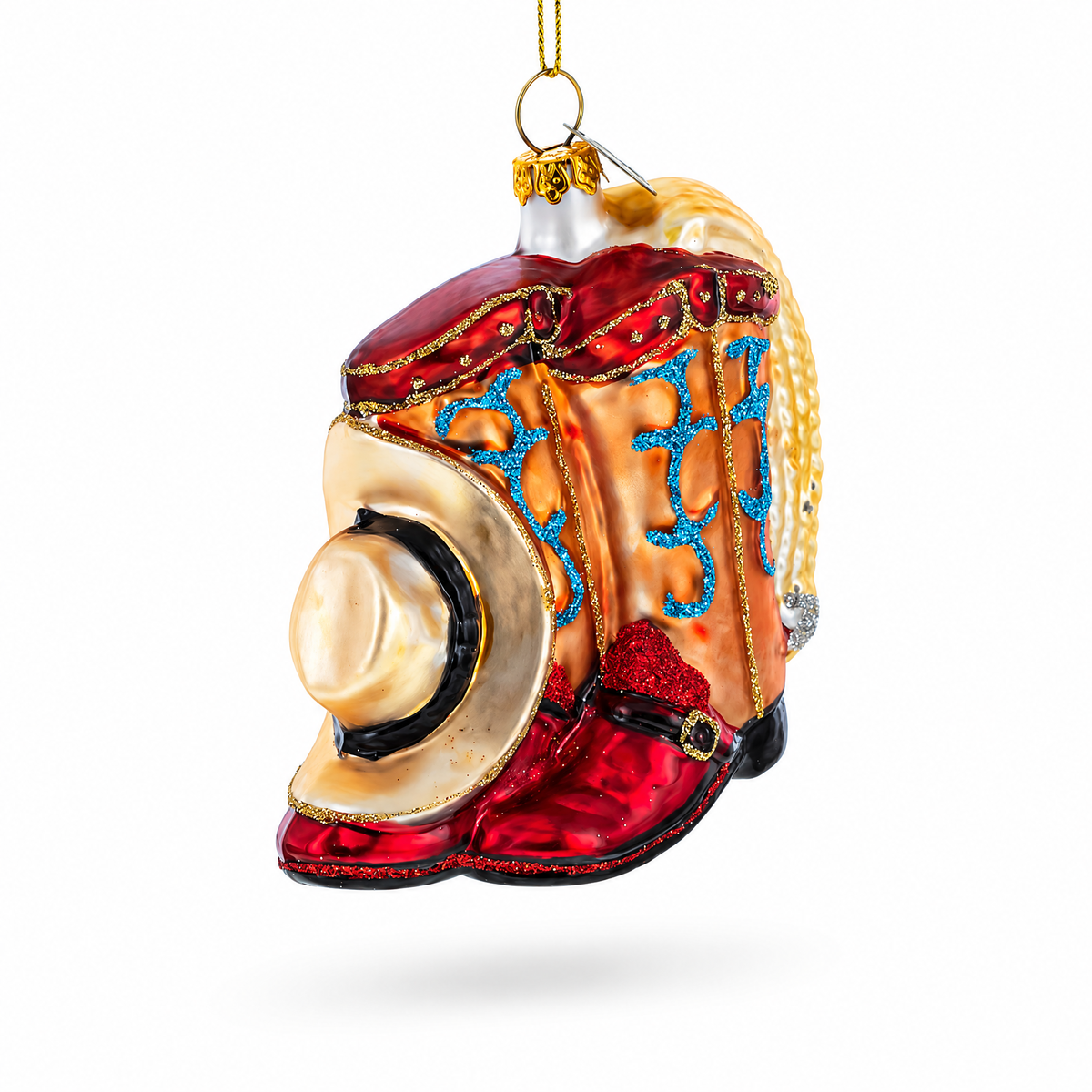 Cowboy Boots and Hat Glass Christmas Ornament