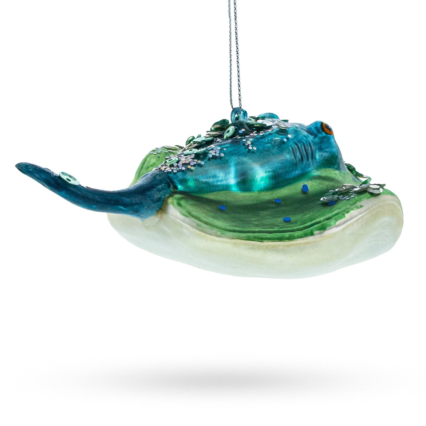 Jeweled Blue Stingray Glass Christmas Ornament