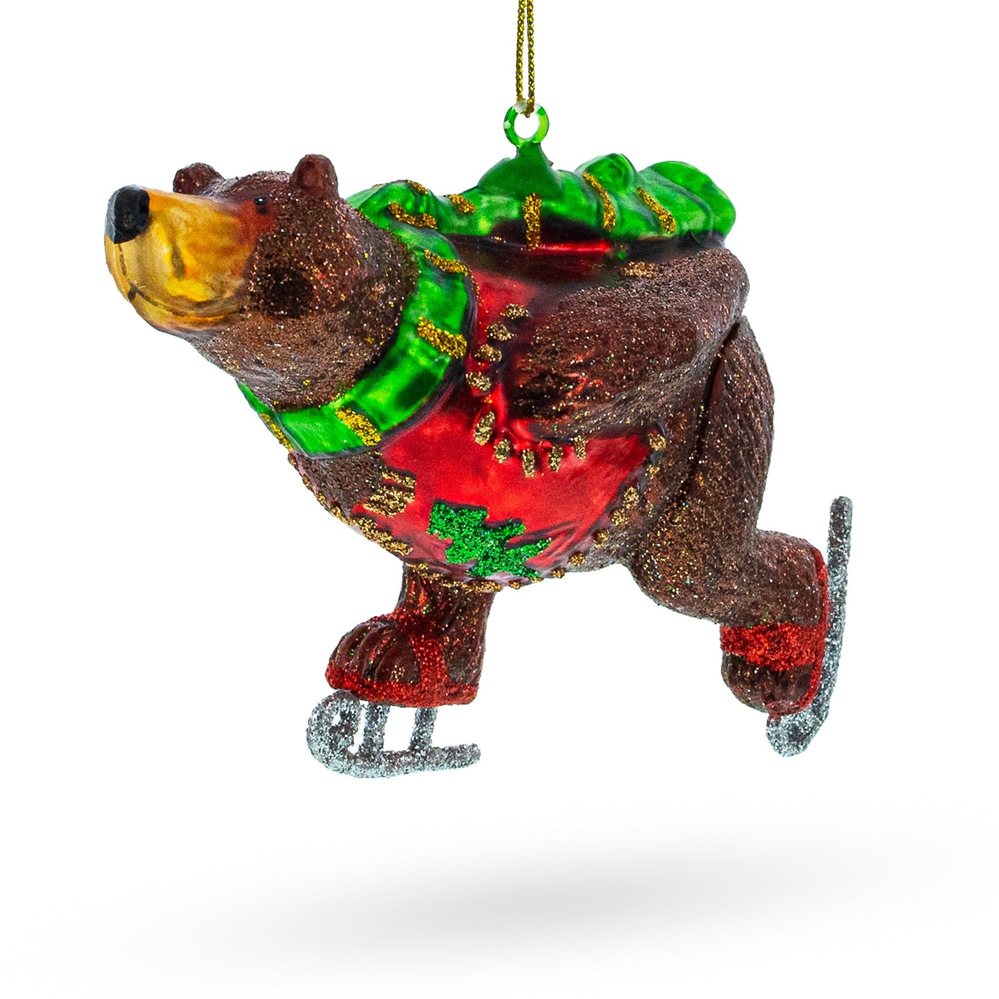 Skating Bear Glass Christmas Ornament