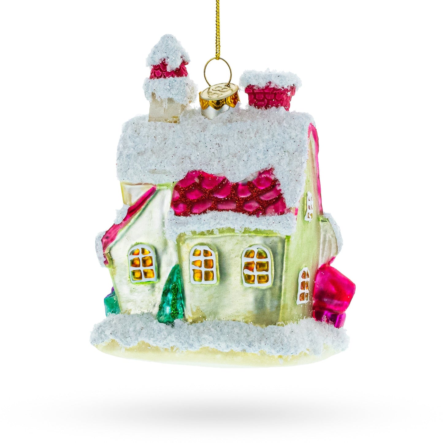 Winter Wonderland Snow-Covered House Glass Christmas Ornament