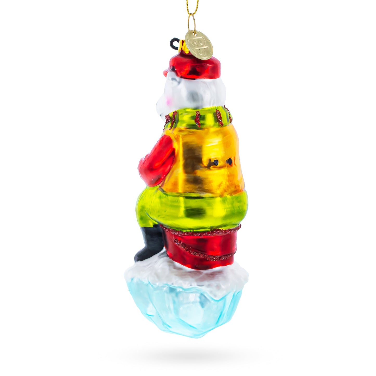 Polar Bear Ice Fishing Glass Christmas Ornament