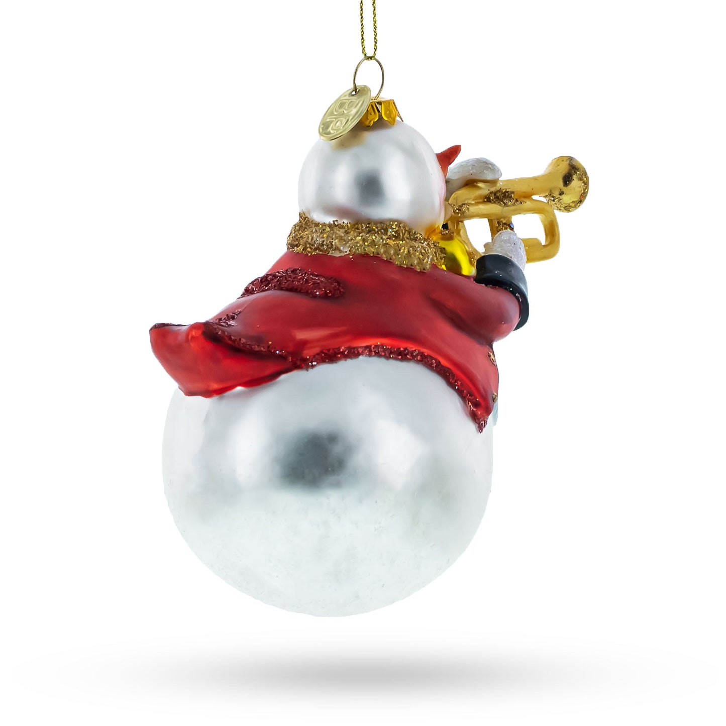 Festive Snowman Playing Trumpet Glass Christmas Ornament