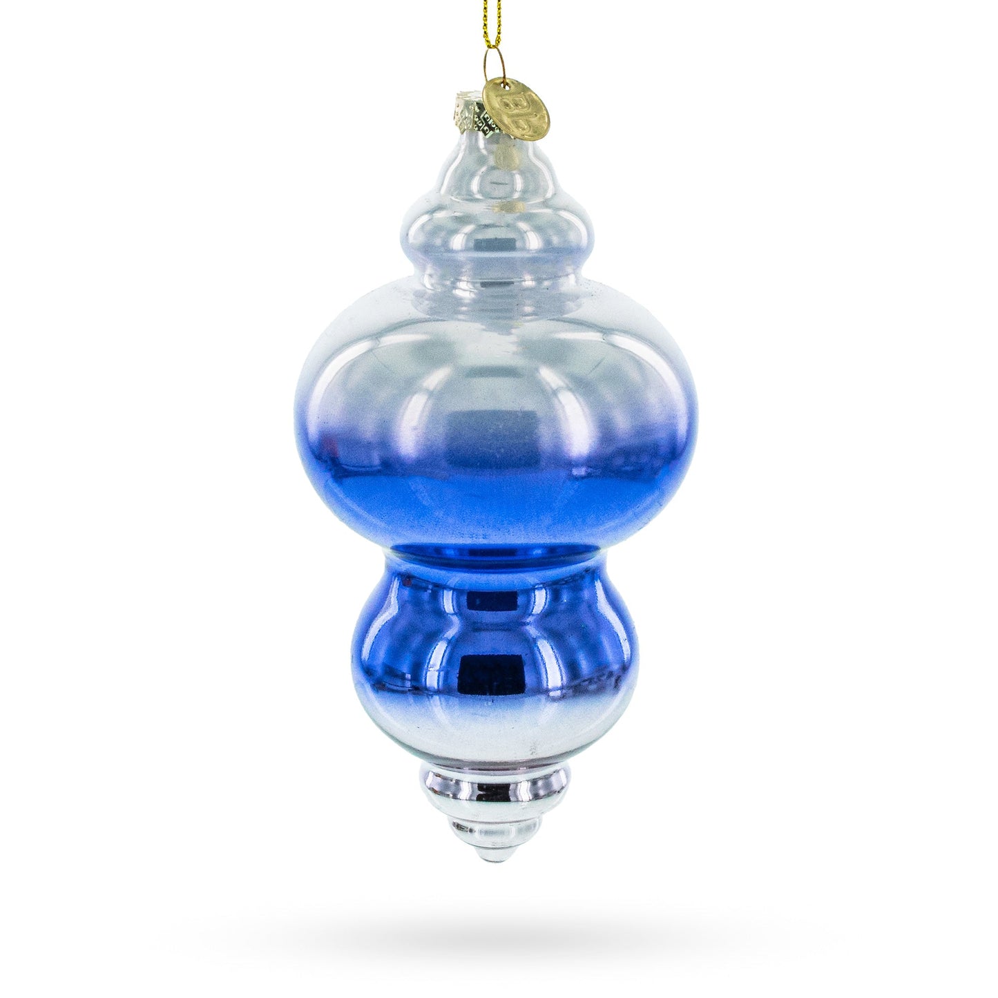 Silver-Topped Blue Finial Glass Christmas Ornament