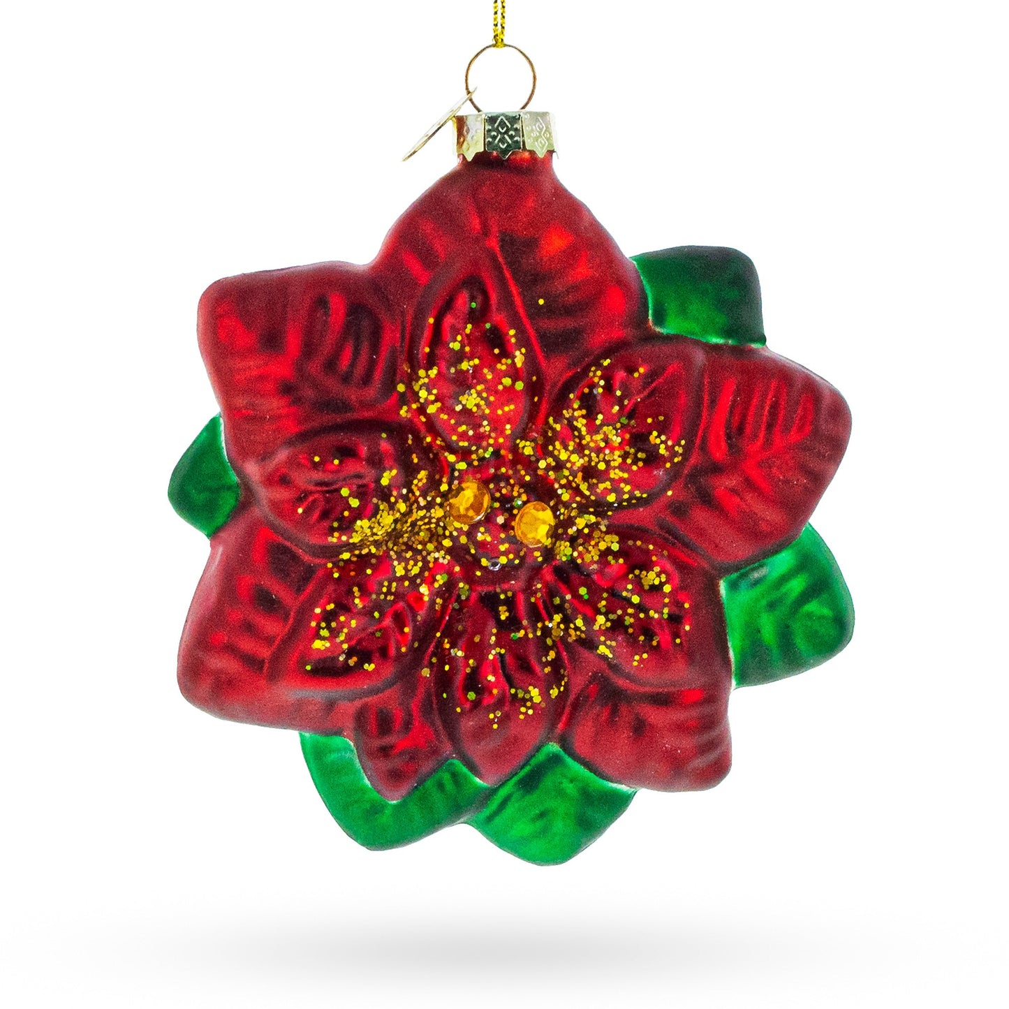 Exquisite Poinsettia Flower Glass Christmas Ornament