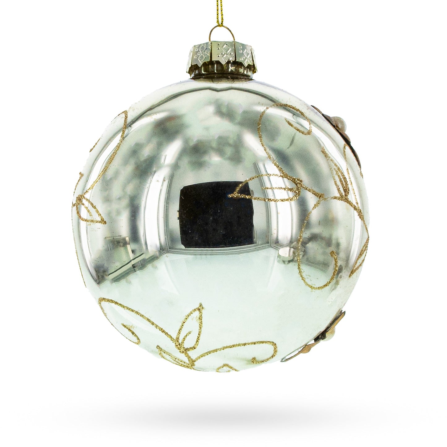 Fabric Flowers on Glass Ball Artistic Glass Christmas Ornaments Ornament