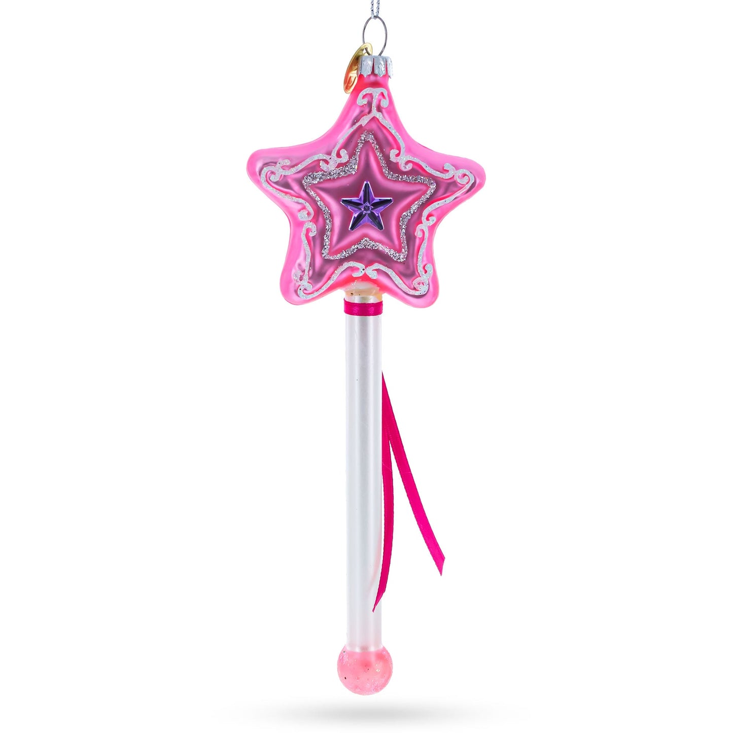 Magical Pink Star Wand Glass Christmas Ornament