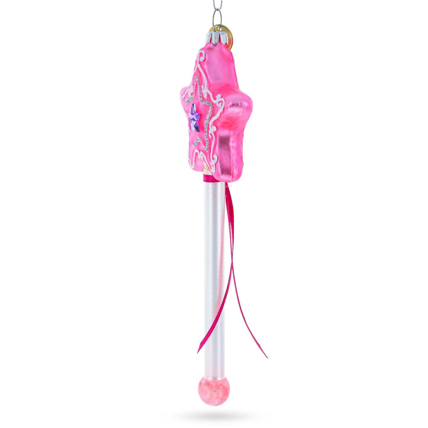 Magical Pink Star Wand Glass Christmas Ornament