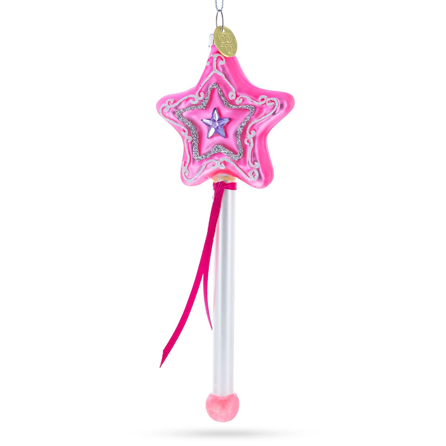 Magical Pink Star Wand Glass Christmas Ornament