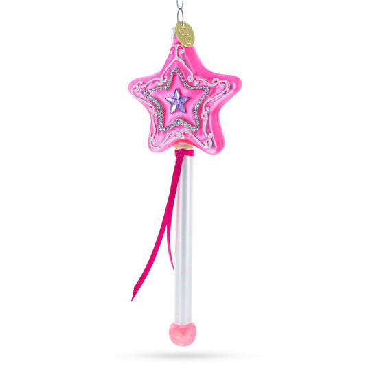 Magical Pink Star Wand Glass Christmas Ornament