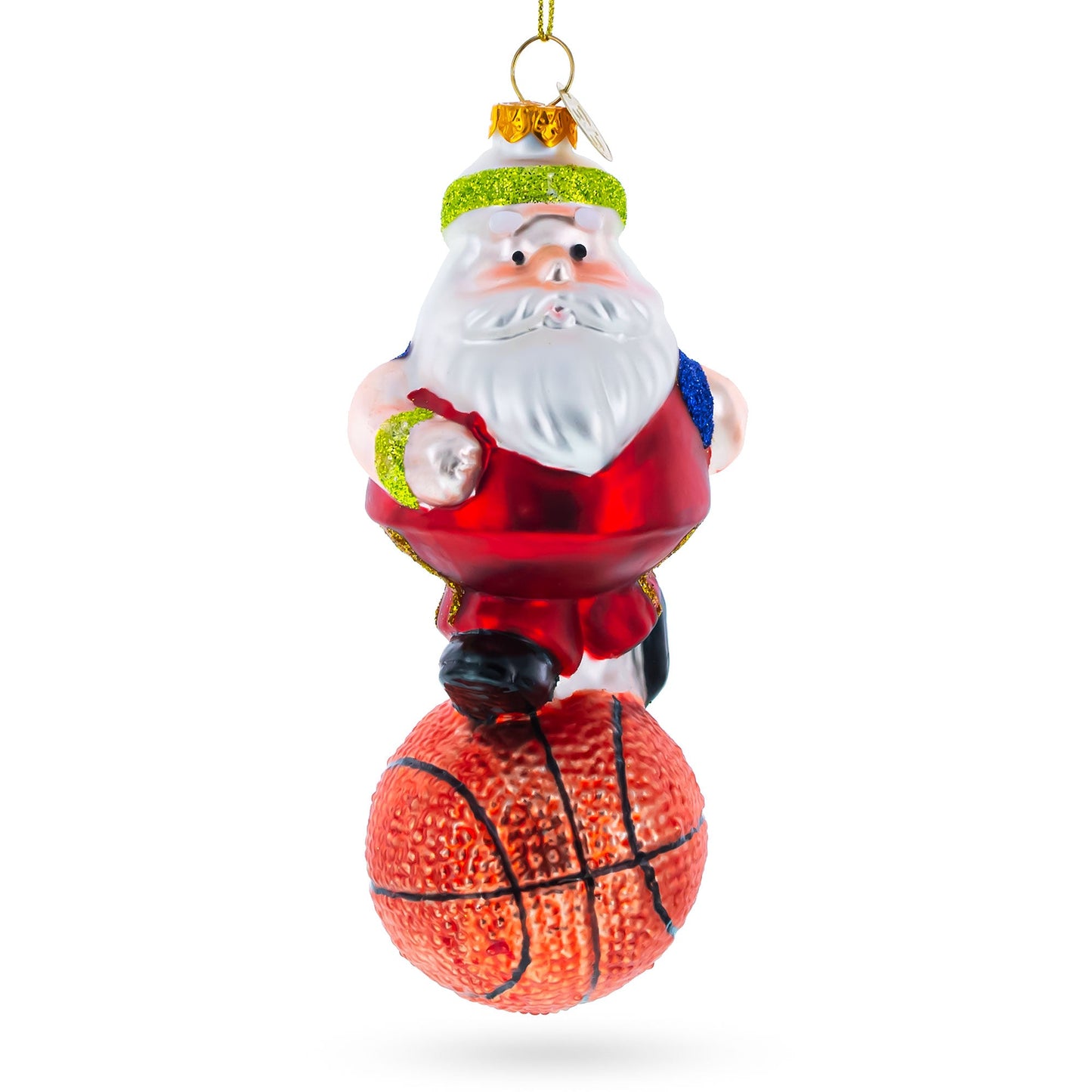 Santa the Basketball Player Glass Christmas Ornament