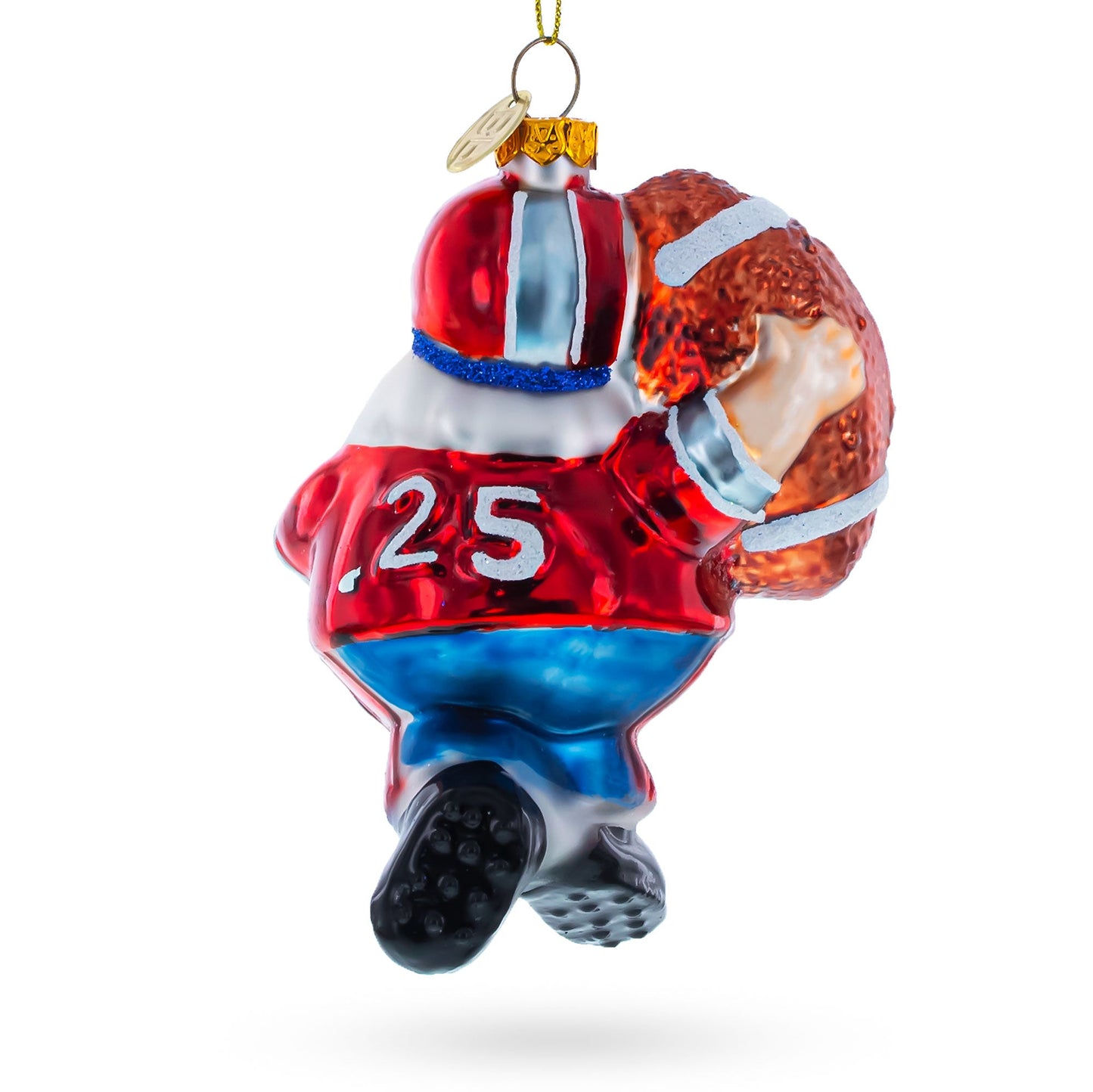 Santa the Football Player Glass Christmas Ornament