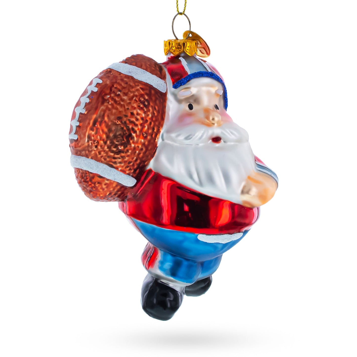 Santa the Football Player Glass Christmas Ornament