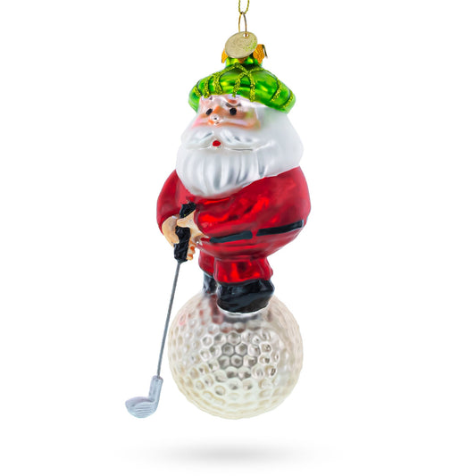 Santa the Golf Player Glass Christmas Ornament
