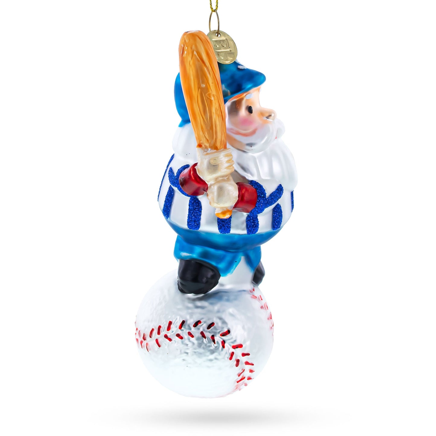Santa the Baseball Player Glass Christmas Ornament