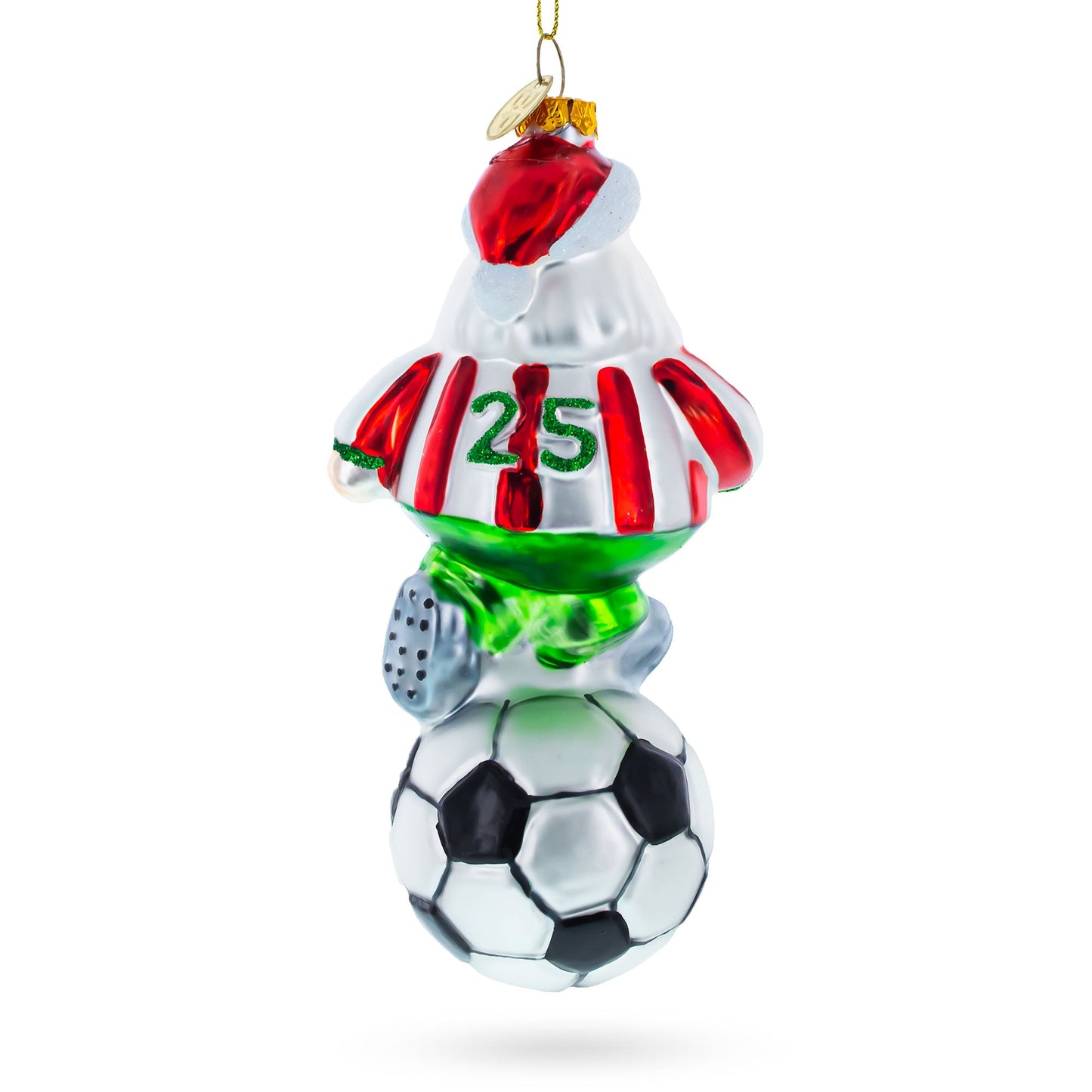 Santa the Soccer Player Glass Christmas Ornament