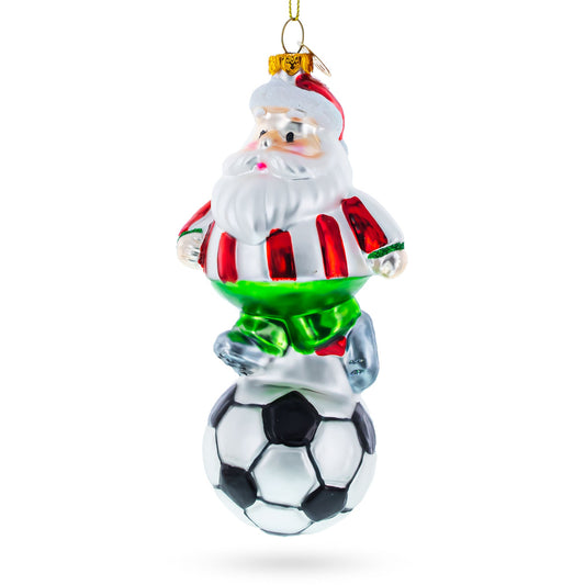 Santa the Soccer Player Glass Christmas Ornament