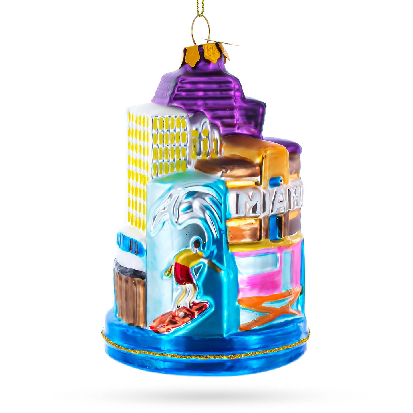 Landmarks of Miami, Florida Glass Christmas Ornament